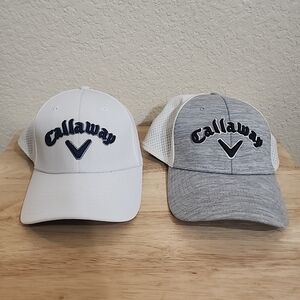 Set Of 2 Callaway Golf Odyssey Adjustable Caps Hat Grey And White Men's Sz L/XL